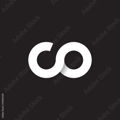 Initial lowercase letter co, linked circle rounded logo with shadow gradient, white color on black background