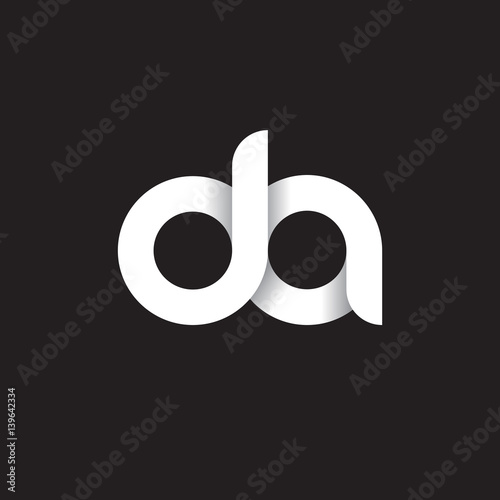 Initial lowercase letter da, linked circle rounded logo with shadow gradient, white color on black background