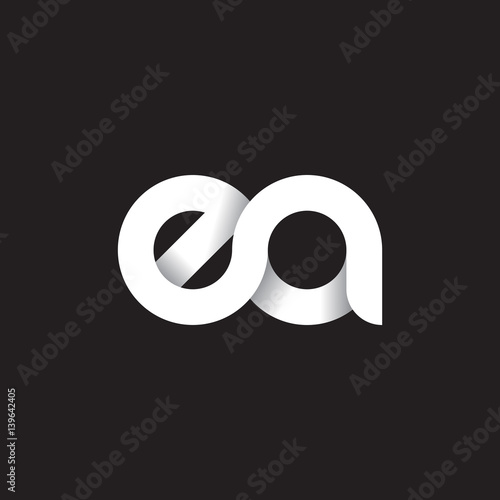 Initial lowercase letter ea, linked circle rounded logo with shadow gradient, white color on black background