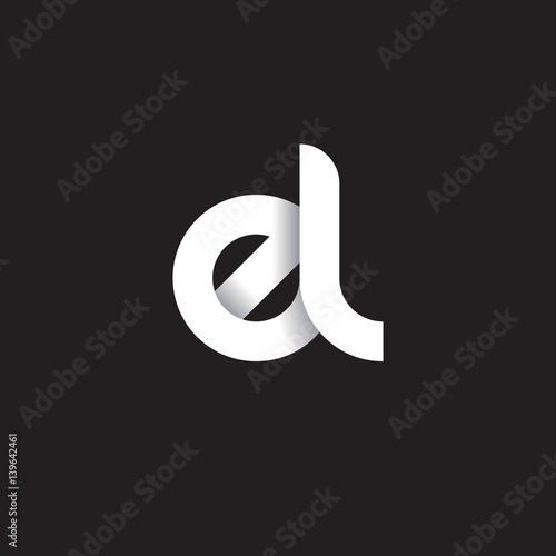 Initial lowercase letter el, linked circle rounded logo with shadow gradient, white color on black background