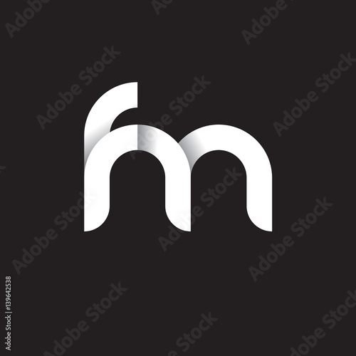 Initial lowercase letter fm, linked circle rounded logo with shadow gradient, white color on black background