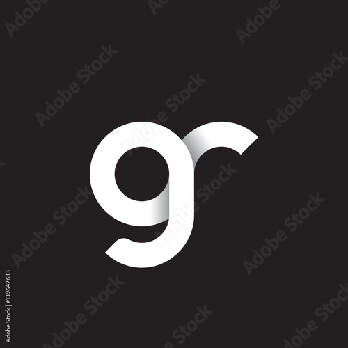 Initial lowercase letter gr, linked circle rounded logo with shadow gradient, white color on black background