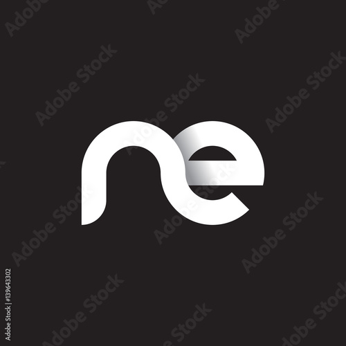 Initial lowercase letter ne, linked circle rounded logo with shadow gradient, white color on black background
