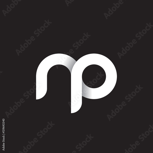 Initial lowercase letter np, linked circle rounded logo with shadow gradient, white color on black background