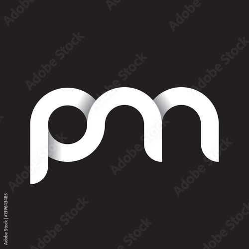 Initial lowercase letter pm, linked circle rounded logo with shadow gradient, white color on black background