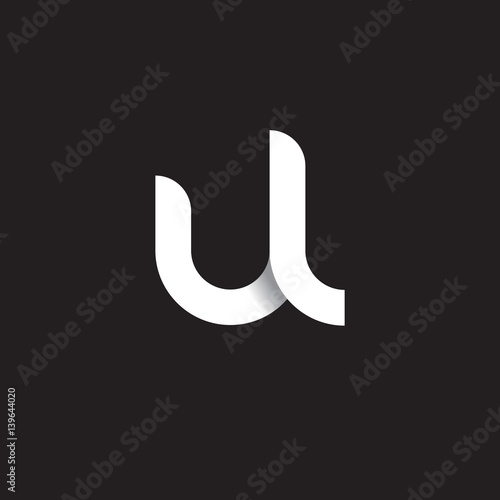 Initial lowercase letter ul, linked circle rounded logo with shadow gradient, white color on black background