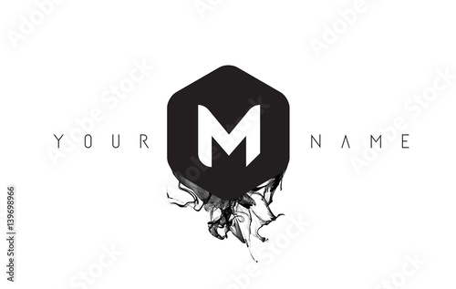 M Letter Logo Design with Black Ink Spill