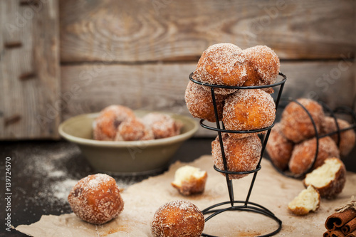 Fresh delicious homemade ball doughnuts