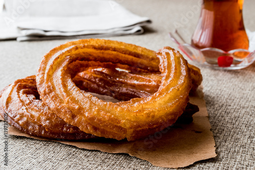 Turkish Street Dessert Halka Tatlisi with tea.