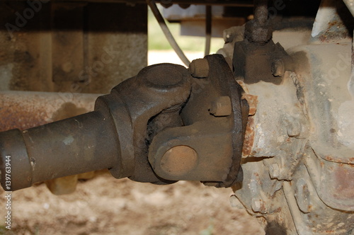 greasy universal joint under vintage truck