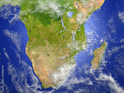 South of Africa on realistic model of Earth