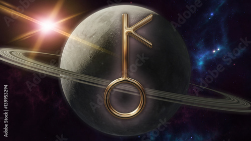 Chiron zodiac horoscope symbol and planet. 3D rendering