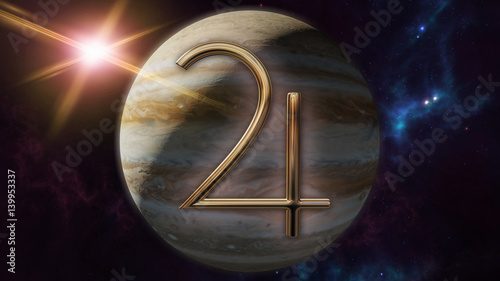 Jupiter zodiac horoscope symbol and planet. 3D rendering