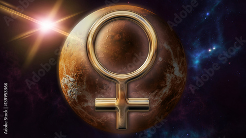 Venus zodiac horoscope symbol and planet. 3D rendering