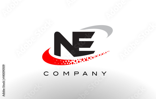 NE Modern Letter Logo Design with Red Dotted Swoosh