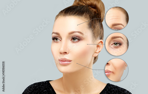 Aging. Mature woman-young woman.Face with skin problem 