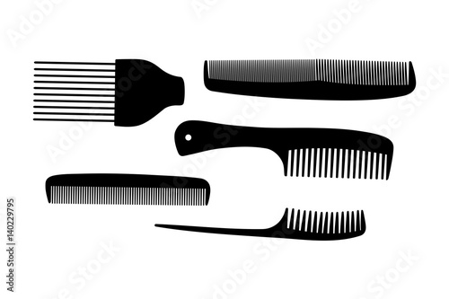 A collection of hair combs silhouettes, vector illustration.