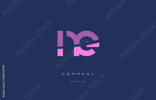 ne n e pink blue alphabet letter logo icon
