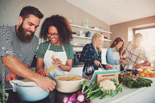 Five friends cooking