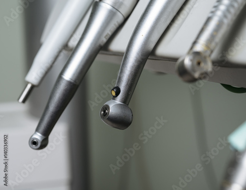 Closeup of dental drills in dentists office