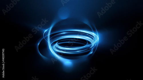 Abstract ring background with luminous swirling backdrop. light circles light effect. Glowing cover. Image of color atoms and electrons. Physics concept. Nanotechnology flow sparks.