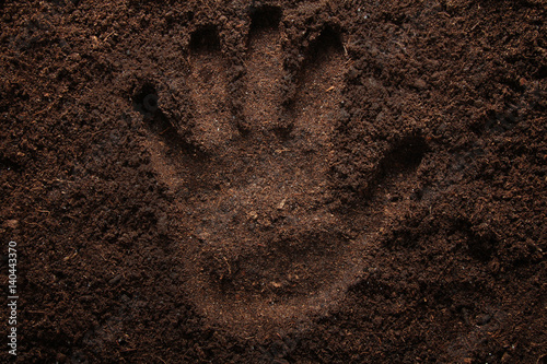 Handprint on soil