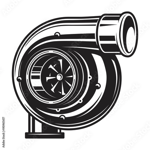 Isolated monochrome illustration of car turbocharger on white background
