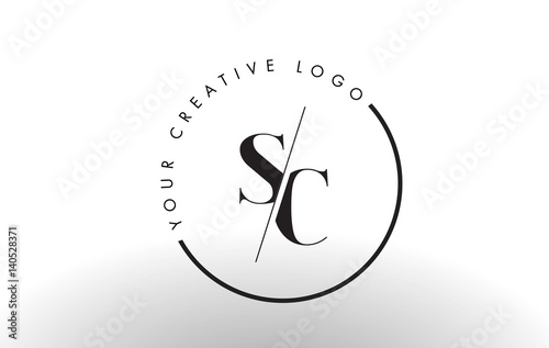 SC Serif Letter Logo Design with Creative Intersected Cut.