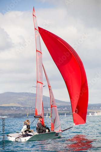 Red sailing yacht