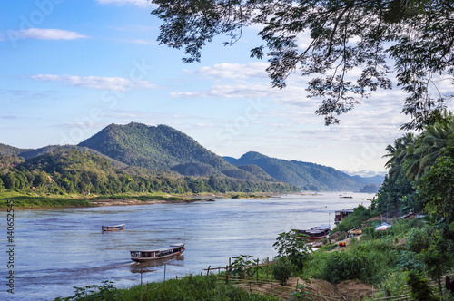 Mekong River and mountains view in Luang Prabang, Laos