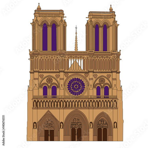Notre Dame de Paris Cathedral, France. Vector isolated illustration.