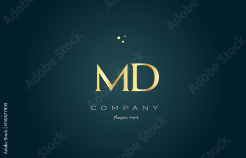 md m d gold golden luxury alphabet letter logo icon template
