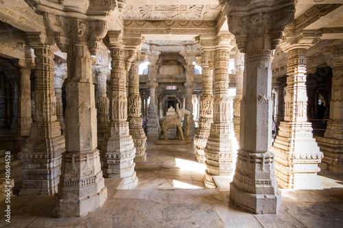 November 08, 2014: Detailed carvings of the walls inside the Jain temple of Ranakpur, India