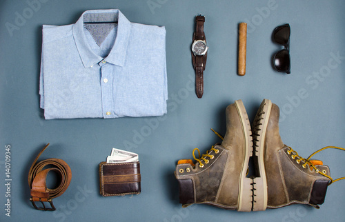 Male clothes and fashion accessories flatlay