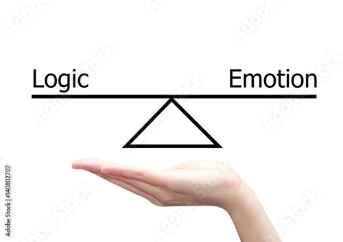 hand with left right brain concept of logic and emotion