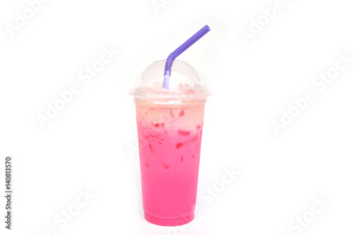 pink milk sweet drink isolated on white background
