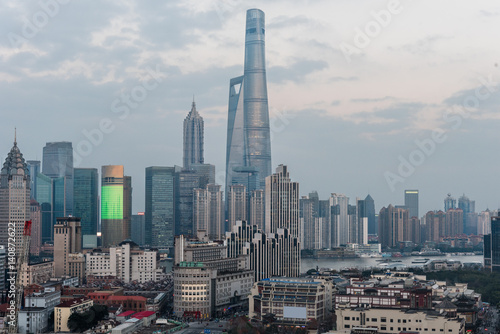 panoramic view of cityscape in city of China.