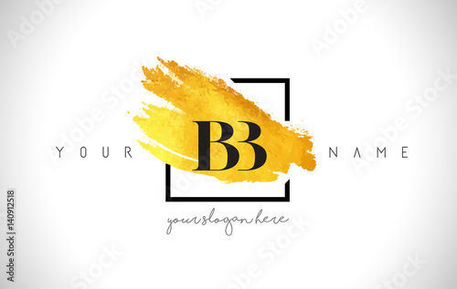 BB Golden Letter Logo Design with Creative Gold Brush Stroke