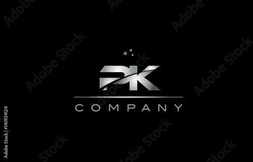 pk p k silver grey metal metallic alphabet letter logo icon template
