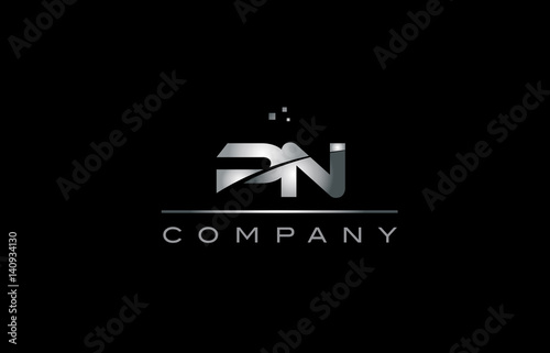 pn p n silver grey metal metallic alphabet letter logo icon template