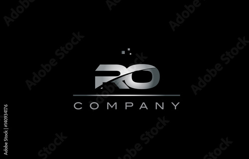 ro r o silver grey metal metallic alphabet letter logo icon template