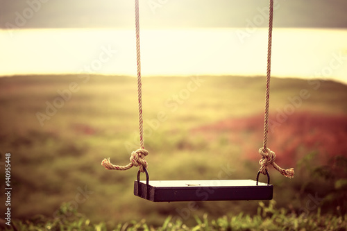 Children swing in the park (vintage tone)