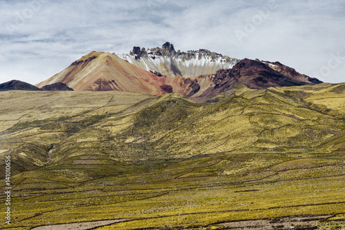 Dormant Volcano Tunupa situated on a peninsula of the Salar de Uyuni, Bolivia 