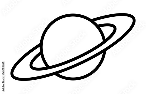 Planet Saturn with planetary ring system line art icon for astronomy apps and websites