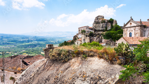 Castle and basilica in Castiglione di Sicilia town