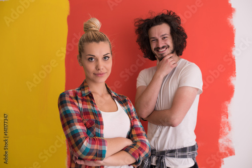 couple in love over color background
