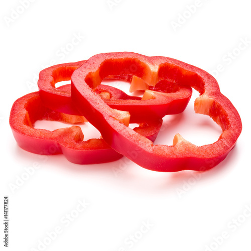 Red sweet bell pepper slices isolated on white background cutout