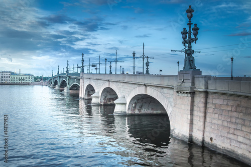 Stone bridge over the river. Trinity Bridge. St. Petersburg.