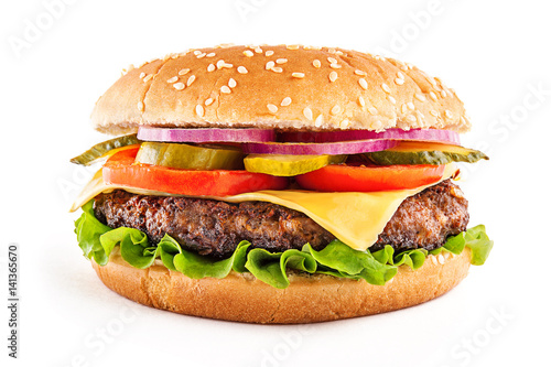 Classic cheeseburger isolated on white background