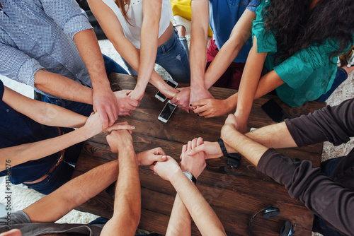 Group of Diverse Hands Together Joining. Concept teamwork and friendship